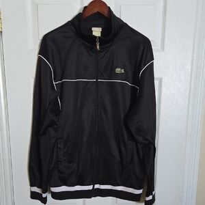 Lacoste Men's Black Windbreaker with White Accents